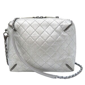 CHANEL Silver Leather Shoulder Bag